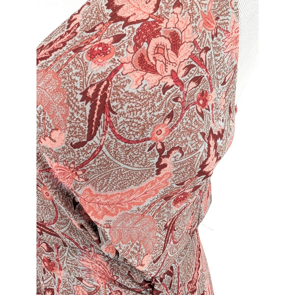 Floret Studios Ruffle Chiffon Midi Dress Teal Coral Floral Small Coquette Fairy‎ - Picture 10 of 16